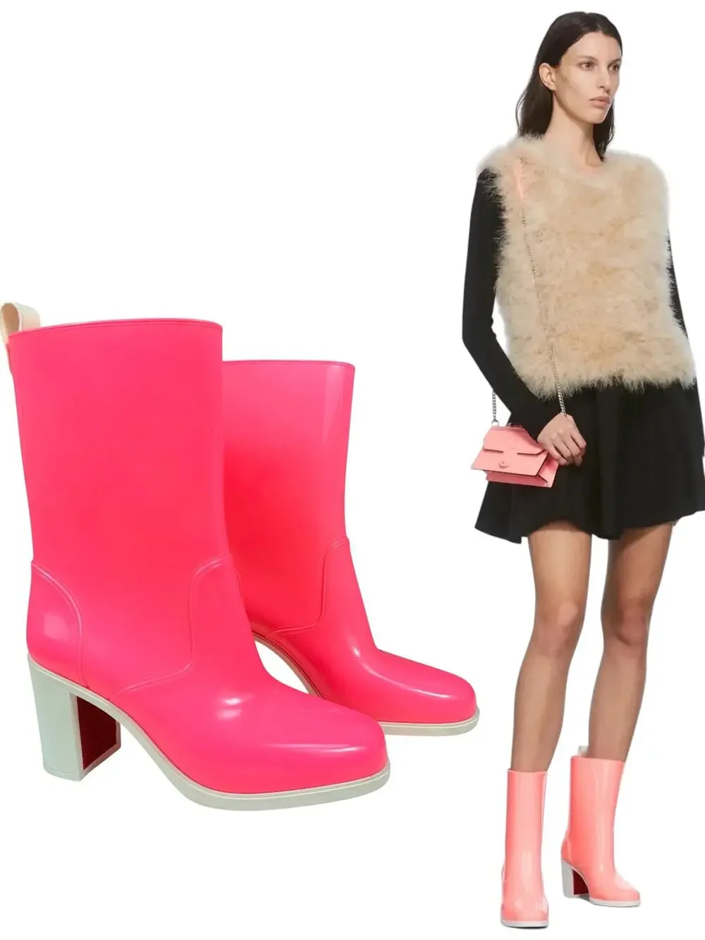 Christian Louboutin Loubirain Rubber Pvc Heeled Rain Boots Pink Size 37